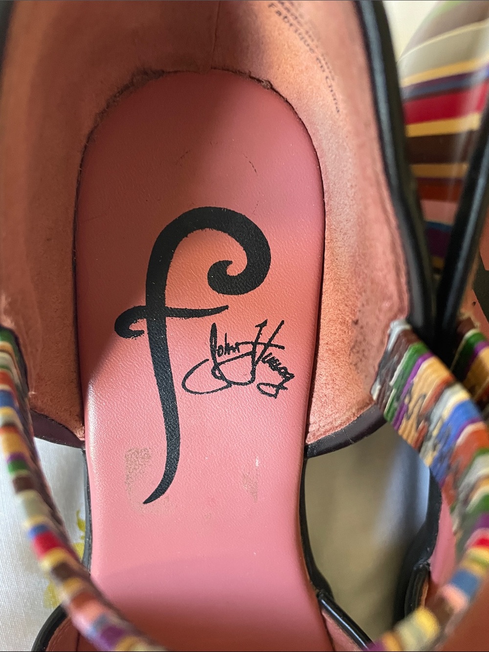 John Fluevog Multicolor Striped Leather Heel Sandal